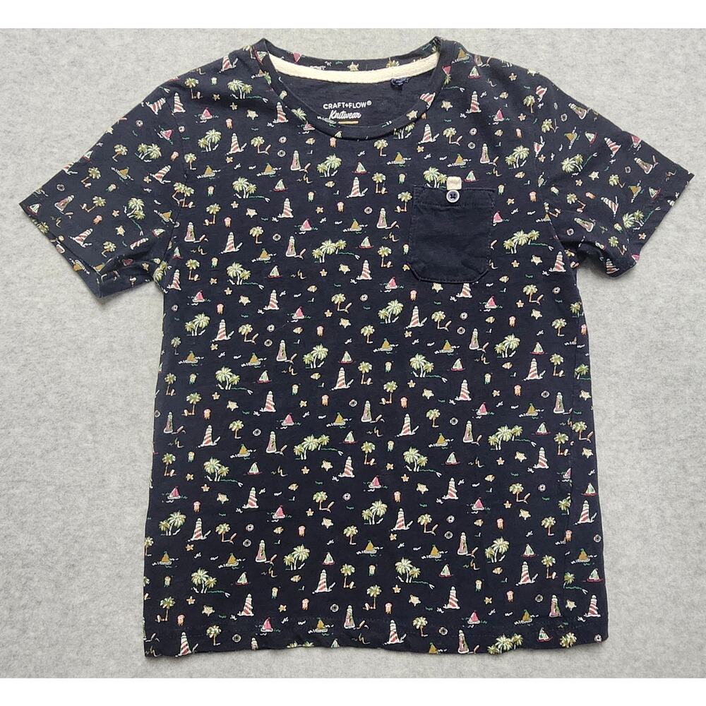 Craft + Flow Boys Shirt Size 6 Little Boy Navy Tropical Print Pocket Tee